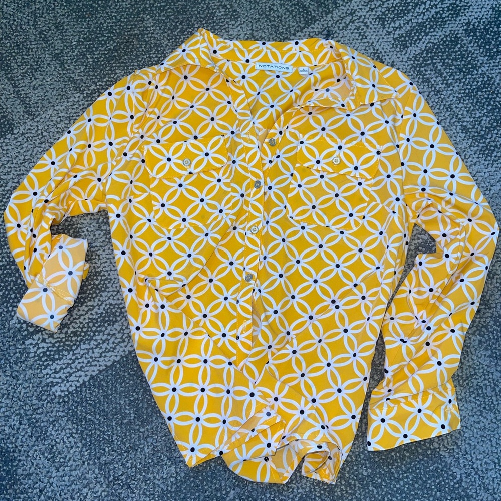 Orange with flowers long sleeve work shirt from Notations, size S